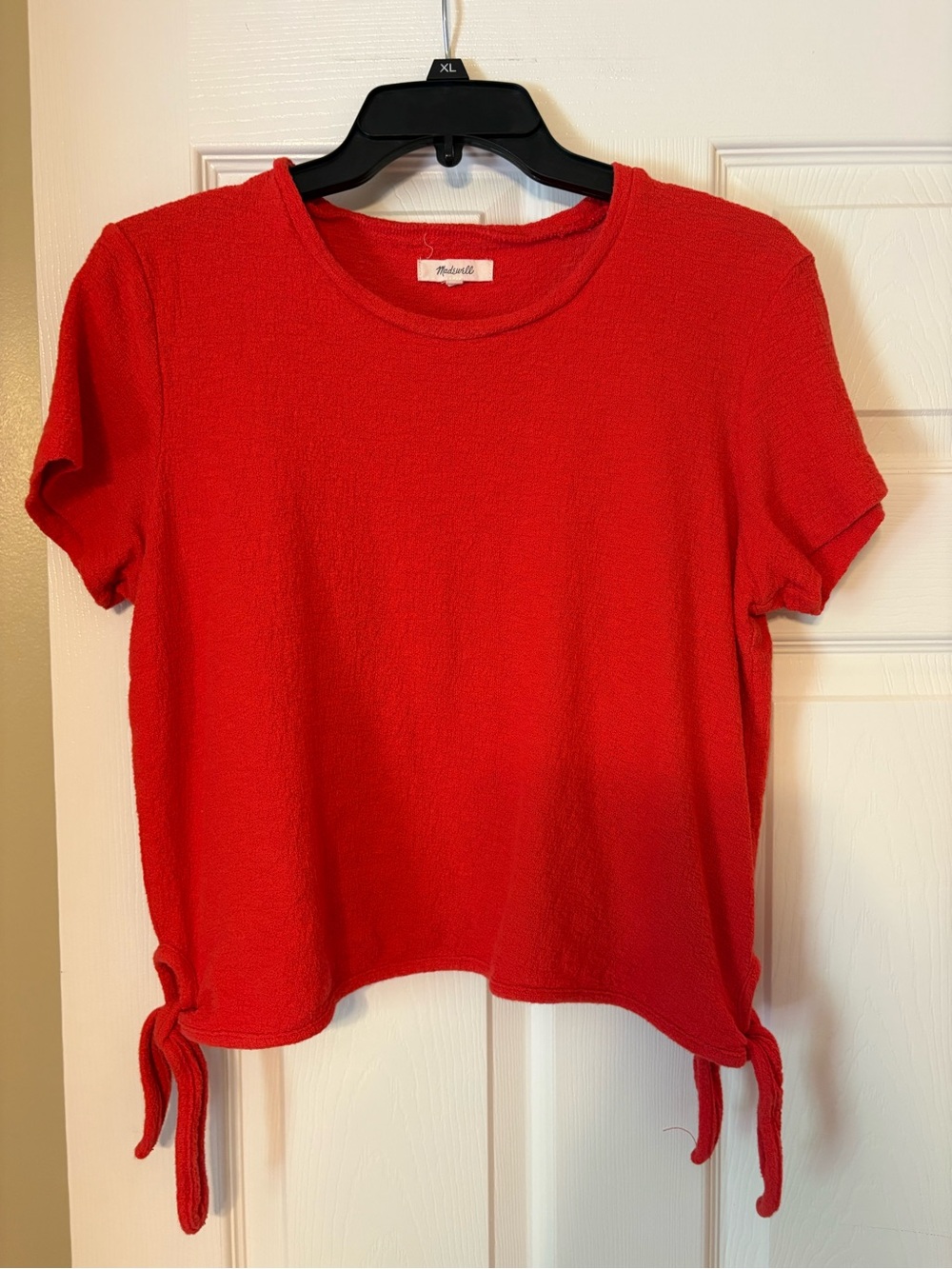 Madewell Red Textured Short Sleeve Top Drawstring Hem Casual Tee Womens